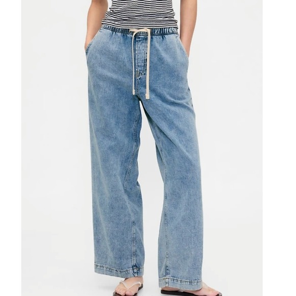 GAP Pants - GAP Wide Leg Drawstring Denim Jeans Light Blue